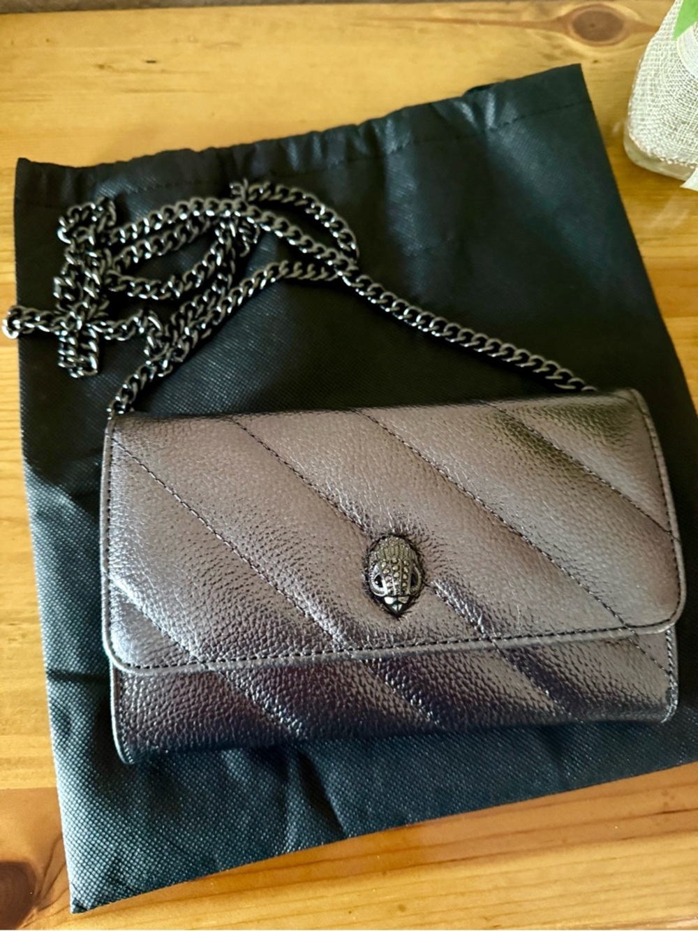 Kurt Geiger Gun Metal Gray Quilted Mini Crossbody Clutch - cocktail bag